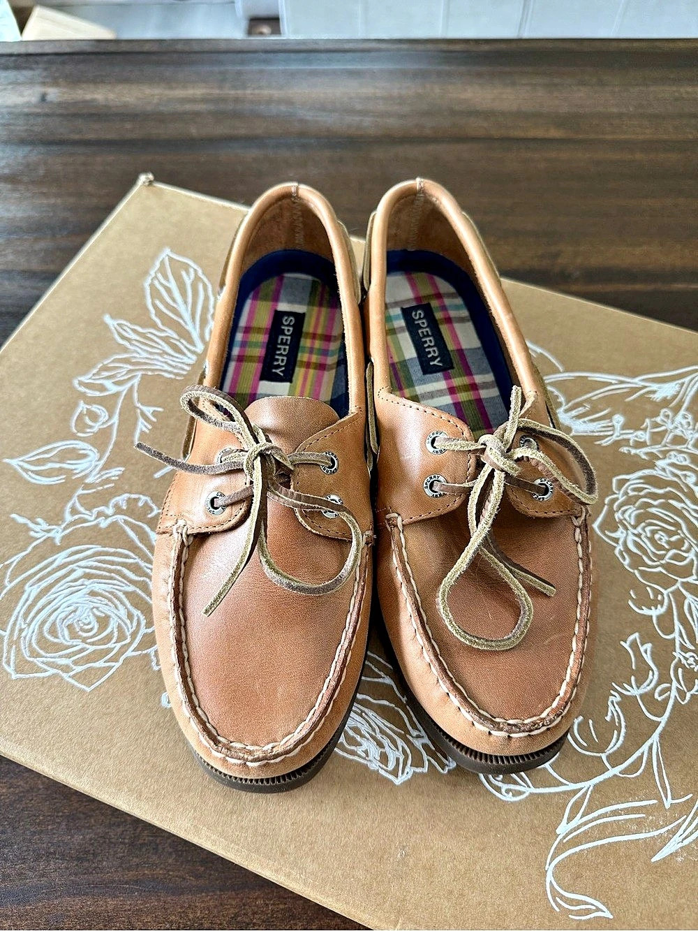 Sperry Authentic Original Boat Shoe Plaid Lining Brown US 8.5 W